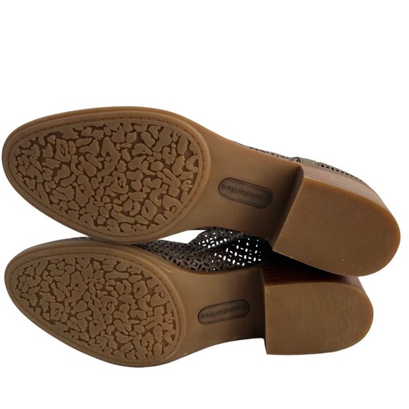 SIZE 8 EUC Comfortiva Cantara Laser Cut Green Taupe Leather Boots Booties - Picture 11 of 11